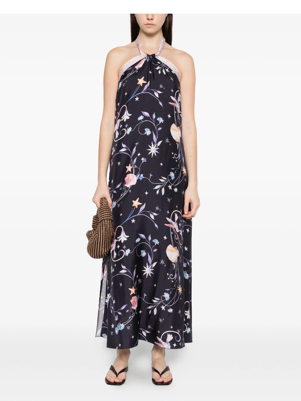 Forte Forte NWT Maxi Halter Neck Floral Star Print Dress - Black